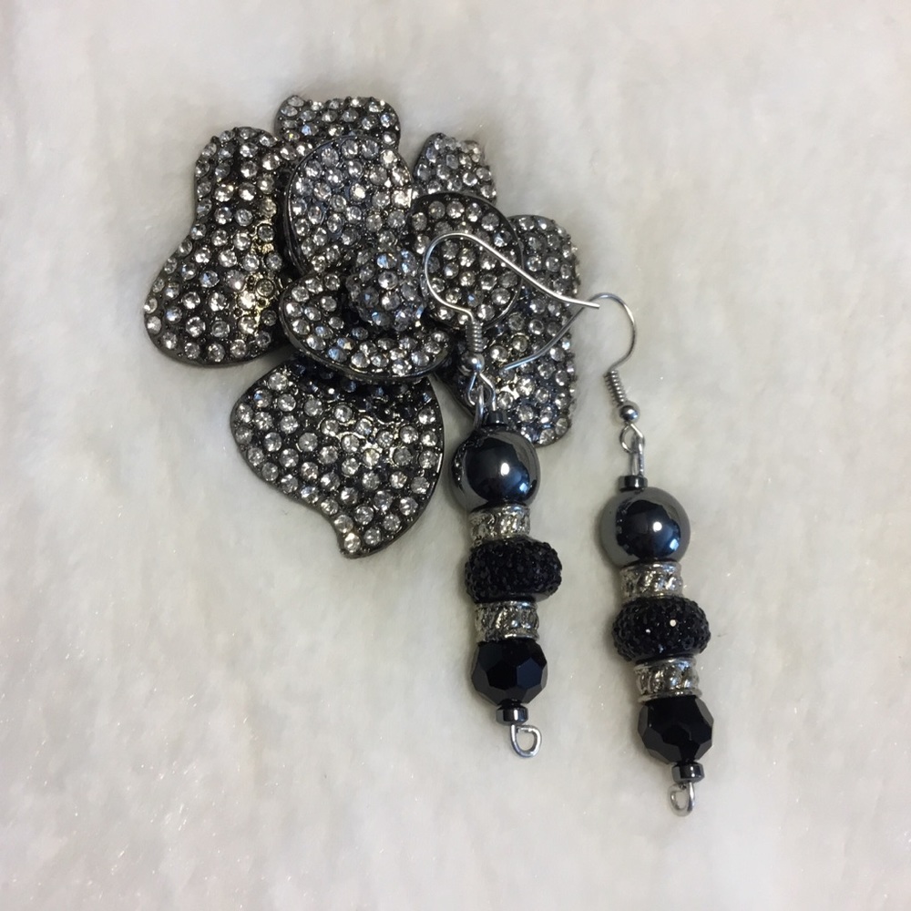 Handmade Black Beaded Hook Earrings
